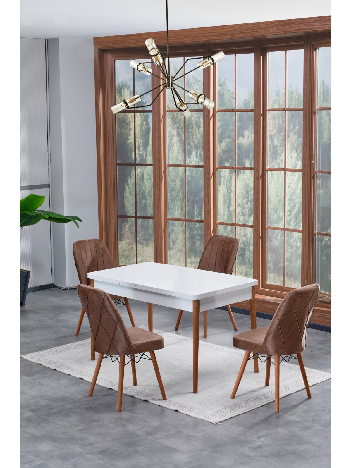 Comfy 80x130 Beyaz Açılabilir Masa , Yemek Masası Takımı , Yemek Masası , 4 Kahve Sandalye